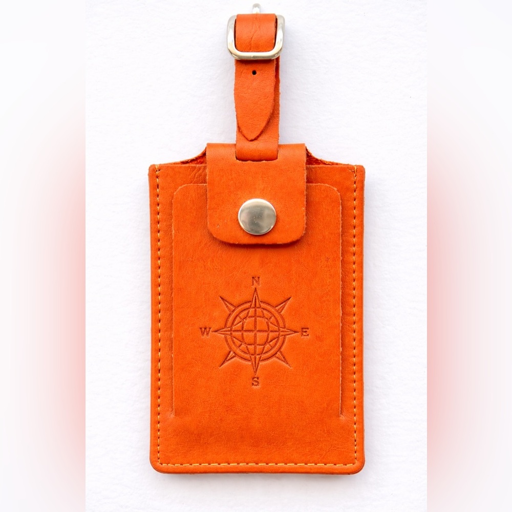 NEW Embossed Leather Luggage Tag - Orange